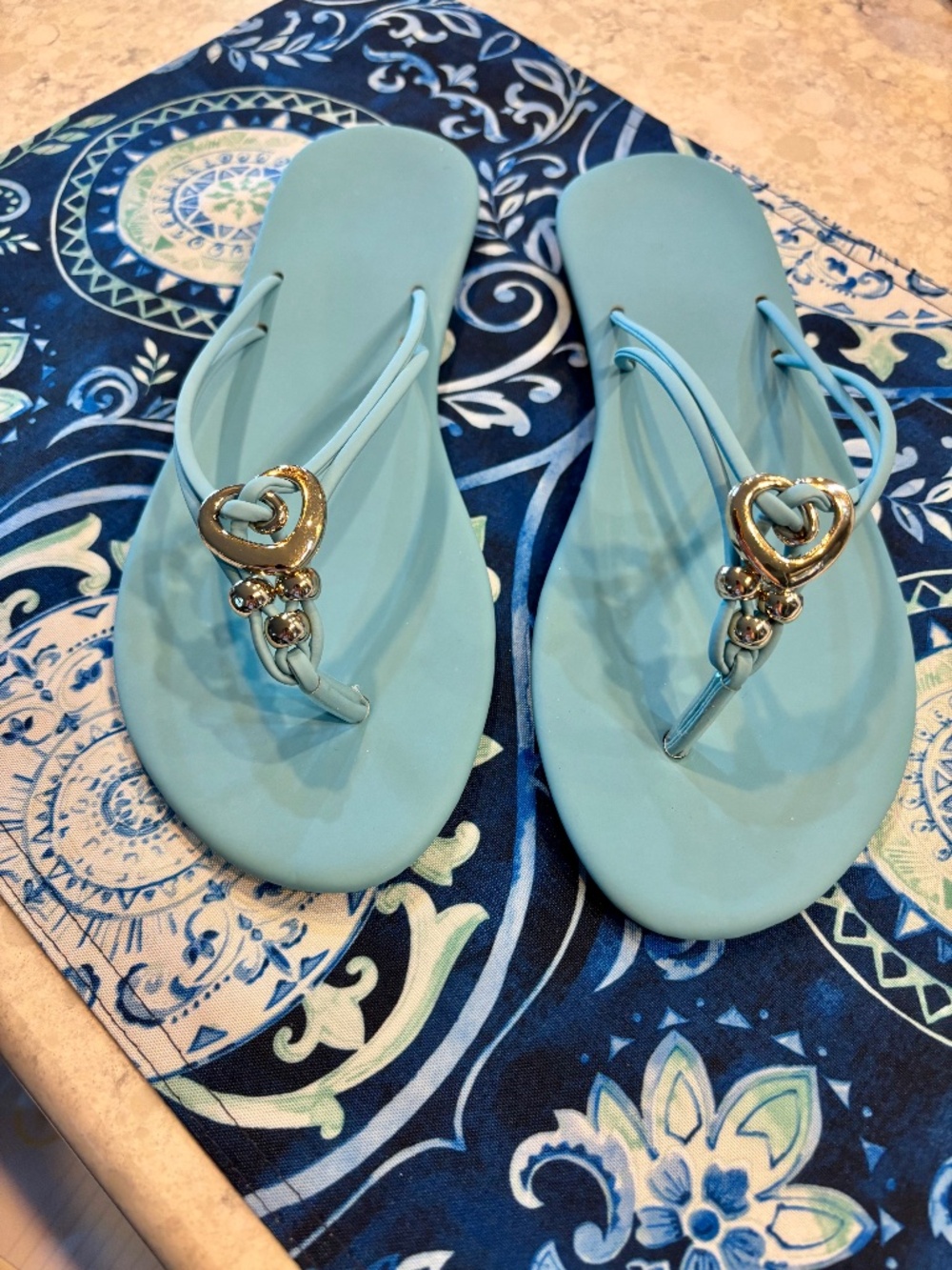 New  Light blue sandals with hearts size 40, US 9